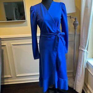 Cobalt Blue Wrap Dress Long Sleeve Midi Dress Size M